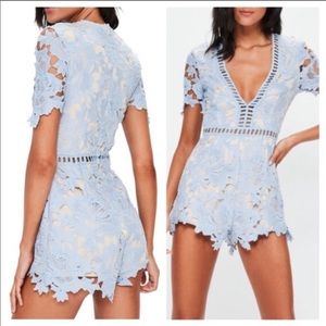 Ladder Stitch Crotched Baby Blue Romper